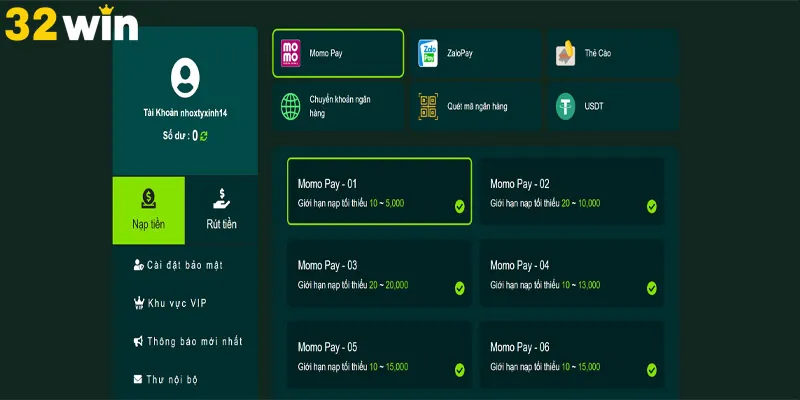 Chi tiết cách nạp tiền 32Win